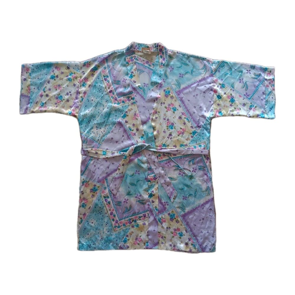INNER MOST Robe Womens Large Floral Midi Satin Vintage Kimono Feminine Romantic